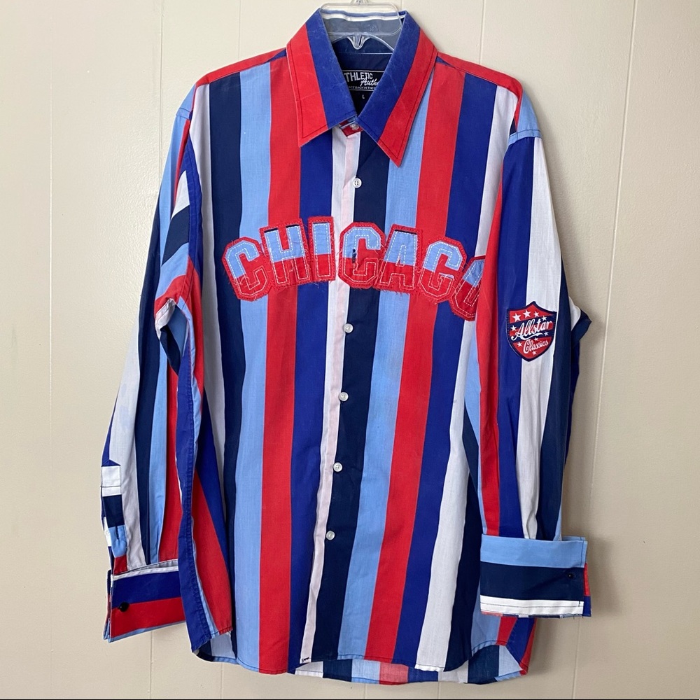 Athletic Authentic Since Back In The Day Chicago Striped Button Shirt L